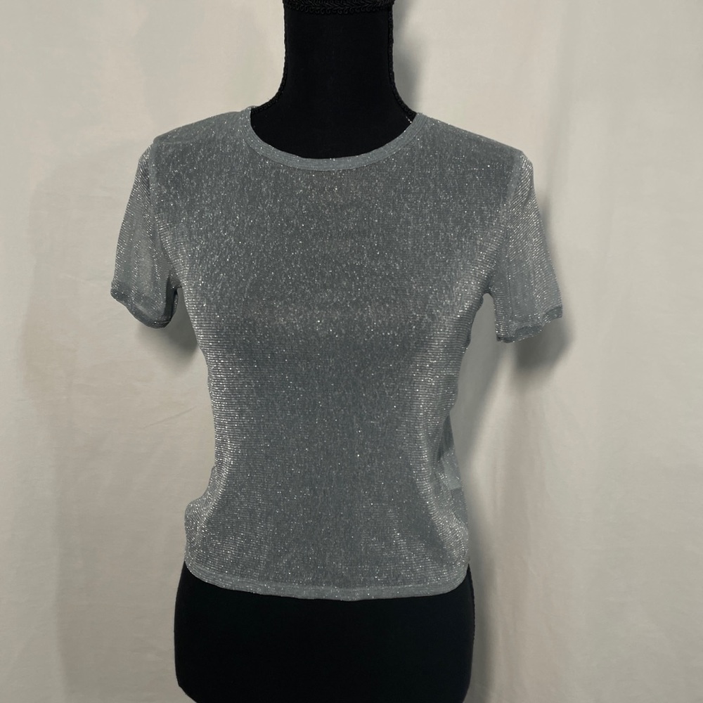 BRANDY MELVILLE sheer sparkly teal/blue top